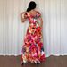 Retro Floral Patchwork Maxi Dress – Elegant Square Neckline, Short Sleeve French Style Dress, Vintage-Inspired Polyester Blend_ecoleips.com