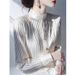 Apricot Striped Unique Beautiful High-end Light Luxury French Stand Collar Base Shirt For Women 2025 Spring_ecoleips.com