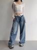 Women's Clothing Waist Jeans Retro Niche Design Loose Wide Leg Pants Simple Casual Straight Pants_ecoleips.com