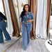 Women's High Elastic Button Up Washed Denim Two Piece Set Casual Independent Site Spring/Autumn Regular Size_ecoleips.com