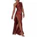 Women's Clothing Design Temperament Sexy Slim Shoulder Slit Satin Dress _ecoleips.com