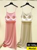 Modal Vest Top With Chest Pad Summer Sleeveless Long Dress Loose Plus Size Base Home Sleepwear Women's Casual Round Neck Dress_ecoleips.com