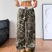 Women's Clothing Teenage Girls' Autumn Fashion Casual Stretch Waist Cinching Color Blocked Tree Branch Print Wide Leg Pants_ecoleips.com
