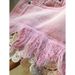 European Station 2026 Summer New Style Patchwork Crochet Lace Trim High-Waisted Slimming Raw Edge Denim Shorts For Women_ecoleips.com