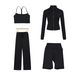 Women's 4-Piece Activewear Set - Y-Back Crop Top, Cropped Jacket, 5-Inch Shorts & Straight Leg Pants - Stretchy Nylon Sporty Outfit_ecoleips.com