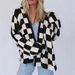 Women's Oversized Checkered Cardigan – Long Sleeve Open Front Sweater In Classic Black & Brown Plaid_ecoleips.com