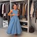 New Arrival Elegant Commute Backless Sleeveless Tie Waist Denim Dress Women Fashion Denim Dress For Office_ecoleips.com