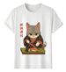 Women's T-Shirts Tshirt Muscle Freaks Cat Samurai Japanese Style Sushi Chef_ecoleips.com