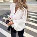 Women's Petite Long Sleeve Blouse Lace-Trimmed V-Neck Detail Tie Top Clothing_ecoleips.com