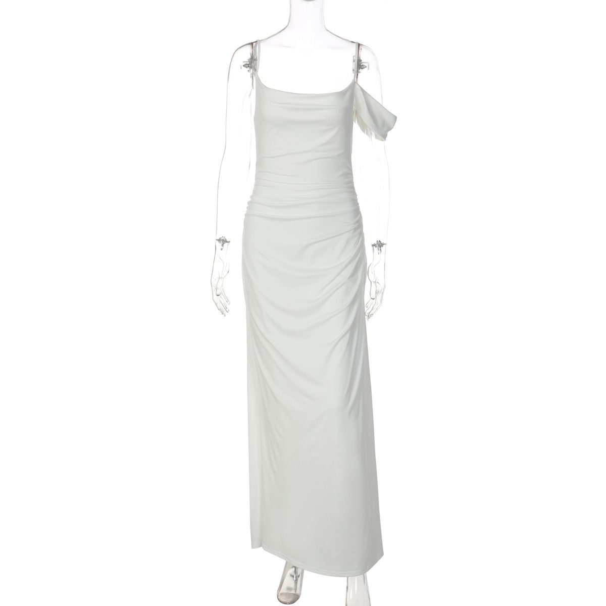 European And American Best-Selling Women's Clothing 2026 New Fashion Sexy Backless Side Pleated Solid Color Strap Dress_ecoleips.com