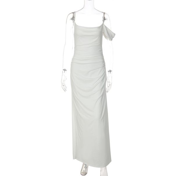 European And American Best-Selling Women's Clothing 2026 New Fashion Sexy Backless Side Pleated Solid Color Strap Dress_ecoleips.com
