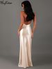 Hugcitar Elegant Halter Solid Sleeveless Ruched Slit Sexy Slim Maxi Prom Dress 2025 Spring Women Clothes Evening Party Festival_ecoleips.com