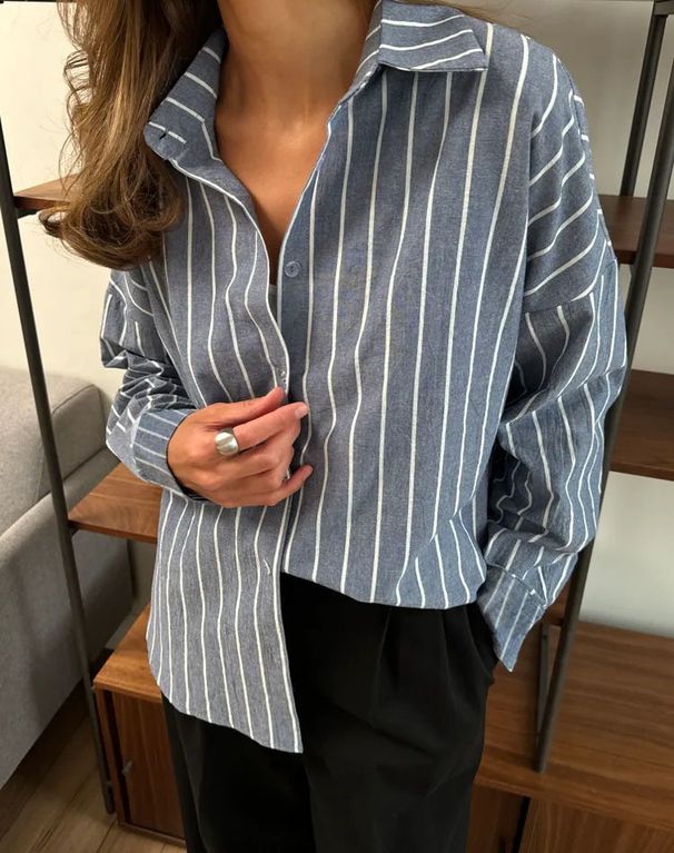 Women's Clothing Autumn And Winter New Long Sleeved Cardigan Jacket Women's Striped Shirt_ecoleips.com