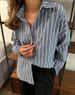 Women's Clothing Autumn And Winter New Long Sleeved Cardigan Jacket Women's Striped Shirt_ecoleips.com