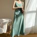Acetate Satin Summer New Strap For Women V-neck Blazer Inner High-end Elegant Slimming Silk Long Dress_ecoleips.com
