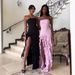 2025 European And American Summer Hot Sexy Strapless Slim Fit Ruffled Side Slit Elegant Evening Dress_ecoleips.com