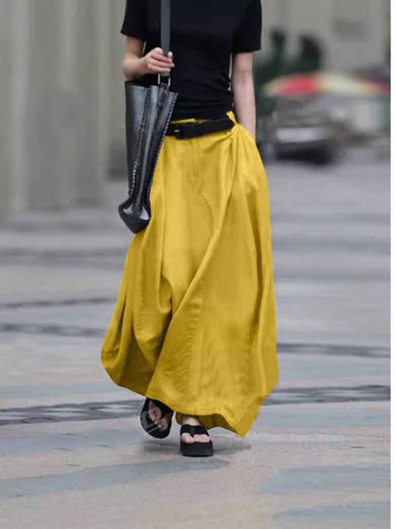 Women's Clothing Half Length Skirt Big Swing Skirt A Line Skirt High Waist Slimming Plus Size Women's Dance Long Skirt Large Stock_ecoleips.com