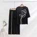 Women's Clothing Summer New Simple Abstract Round Neck Loose Short Sleeved Knitted Top High Waist Straight Skirt Two Piece Suit For Women_ecoleips.com