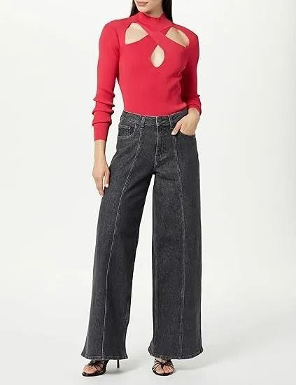 Women's Clothing Casual Wide Leg Stitching Jeans Large Size Loose_ecoleips.com