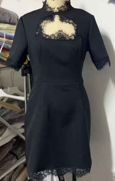 Lace Splicing V Neck Chest Cutout Waist Cinched Short Mini Dress For Women Summer Casual Party Dating Short Dress_ecoleips.com