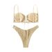 Verve 2025 New Style Strap Two-Piece Swimsuit For Women Solid Color U-Shaped High Waist Bikini Swimwear_ecoleips.com