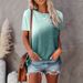 Summer Women's Round Neck Short Sleeve Top Tie Dye Print With Pockets_ecoleips.com