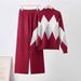 Women's Fashion Two Piece Set round Neck Sweater And Wide Leg Pants Loose Fit Autumn Winter Casual Versatile Cross Border European American Style_ecoleips.com