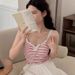 Women's Clothing Lace Splicing Striped Camisole In Summer With Breast Pads And Beautiful Back Bras To Wear As Inner Tops_ecoleips.com