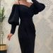 Women's Fashionable Off-Shoulder Slim Fit Dress Autumn Winter New Style Lantern Sleeve Irregular Design Cross Border_ecoleips.com