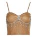 European American Style 2023 Spring-summer New Women's Clothing, Strapless Off-shoulder With Rhinestones And Tassels,_ecoleips.com