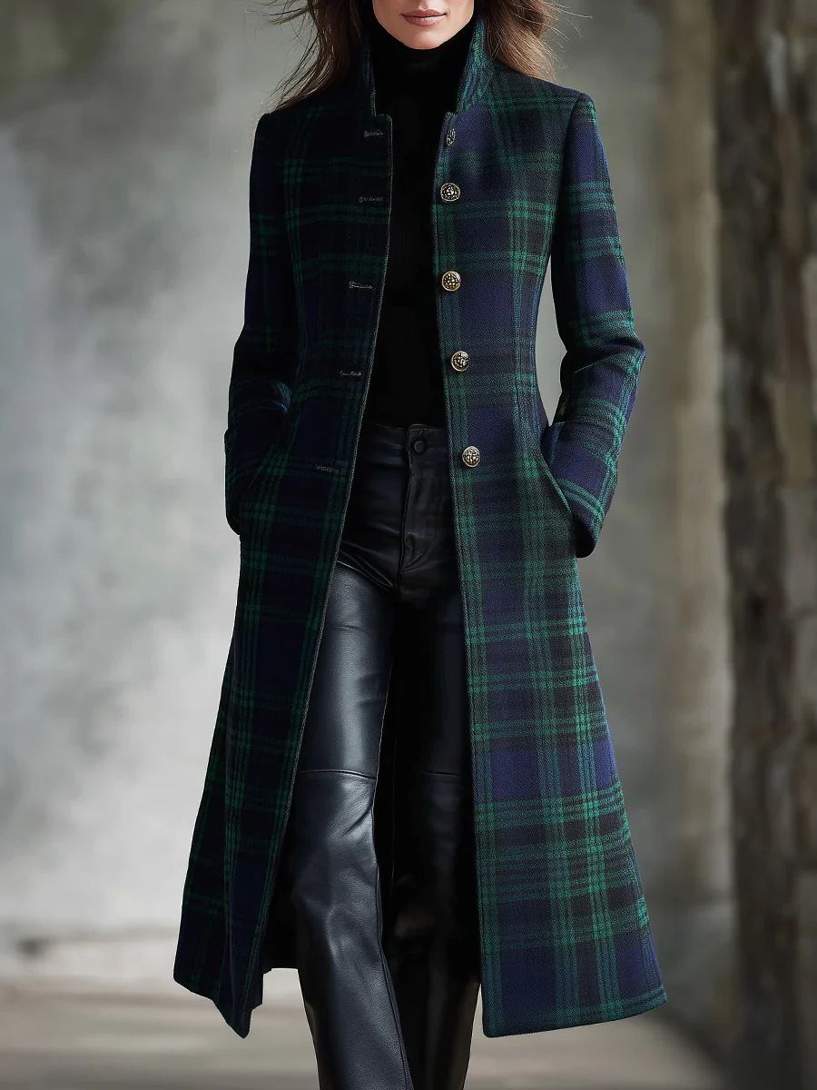 European And American Style Women's Cardigan Digital Print Plaid Single Breasted Long Sleeved Outerwear_ecoleips.com