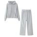 Women's Hooded Sweatshirt & High-Waist Lounge Pants Set - Oversized Pullover & Wide-Leg Trousers In White, Light Gray, Dark Gray_ecoleips.com
