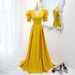 Women's Clothing Golden Yellow Evening Dress Stage Show Catwalk Banquet Satin Luxury Host Long_ecoleips.com