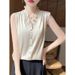 Fashion Lace V-Neck Silky Satin Sleeveless Vest For Women Spring Summer Stylish Blazer Inner Shirt Base Top_ecoleips.com