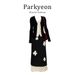 French-style Black Two-piece V-neck Knit Top And High-waisted Slimming Floral Print Skirt Set For Women_ecoleips.com