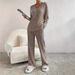 Cozy Ribbed Lounge Set – Oversized V-Neck Top & Straight-Leg Pants, Relaxed Two-Piece Outfit For Women (Fall/Winter Edition)_ecoleips.com