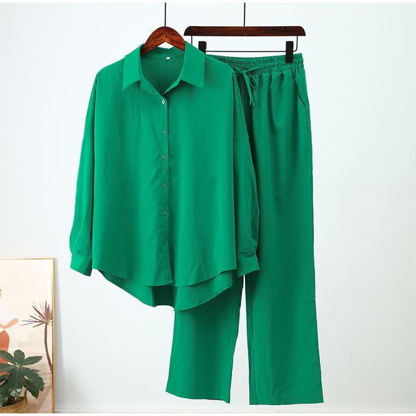 Women's Casual Suit Loose Shirt And Wide Leg Trousers Pleated Solid Color Autumn/Winter New Style_ecoleips.com