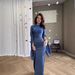 Women's Round Neck Flared Long Sleeve Satin Bodycon Midi Dress – Elegant Casual Summer Gown 2026_ecoleips.com