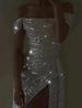Elegant Sparkling Slit Long Sleeve Party Dress For Women – High-Low Hem, Sweetheart Neckline, Flowy A-Line Silhouette_ecoleips.com