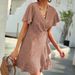 Summer French Polka Dot Wrap Dress Sweet Girl V Neck Cardigan Tie up Short Sleeve with Belt Cross Border Style for Women_ecoleips.com
