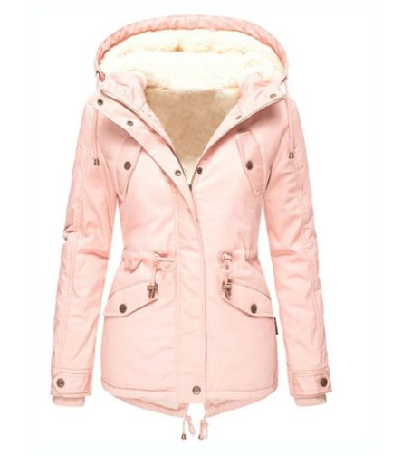 Women's Clothing Waist Plus Velvet Thick Warm Cotton Coat Women's Medium And Long Plush Coat_ecoleips.com