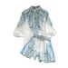 Women's Premium Selection Fashion Set Stand Collar Loose Lantern Sleeve Position Print High Waist Two Piece Shirt_ecoleips.com