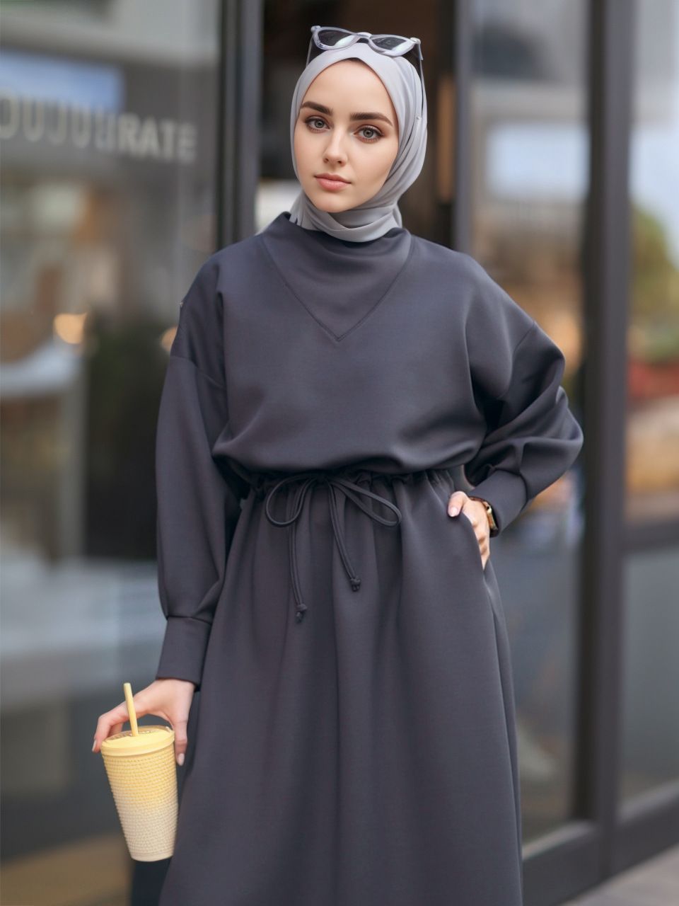 Turkish Solid Color Long-sleeve Dress With A Large Hem, Elegant Autumn And Winter Style_ecoleips.com