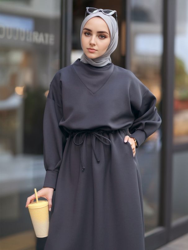 Turkish Solid Color Long-sleeve Dress With A Large Hem, Elegant Autumn And Winter Style_ecoleips.com