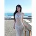 Verve Super Fairy Summer Sexy Pure Desire Bikini Three-Piece Set Beach Long Dress Lace Sheer Whe Small Chest Gathered_ecoleips.com