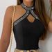 Women's Clothing Fashion Solid Color Halter Neck Hot Diamond Hollow Sexy Slim Women's Top_ecoleips.com