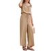 Women's Clothing Women's Pleated Square Neck Jumpsuit Sleeveless Ruffle Sleeves Pockets Solid Color Style Spring Summer_ecoleips.com