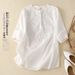 Short-Sleeved, Summer, Artistic, Retro, Loose Design, Embroidered Round-Neck, Thin Cotton And Linen Women's Top_ecoleips.com
