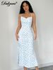 Dulzura Sleeveless Halter Backless Lace Up Floral Print Midi Dress Women’S Sexy Elegant Outfit Party Club Vacation Spring Summer_ecoleips.com