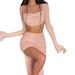 FY22396 Knitted Beaded Square Neck Long Sleeve And Short Set Spring Women's Sexy Crop Top Skirt_ecoleips.com